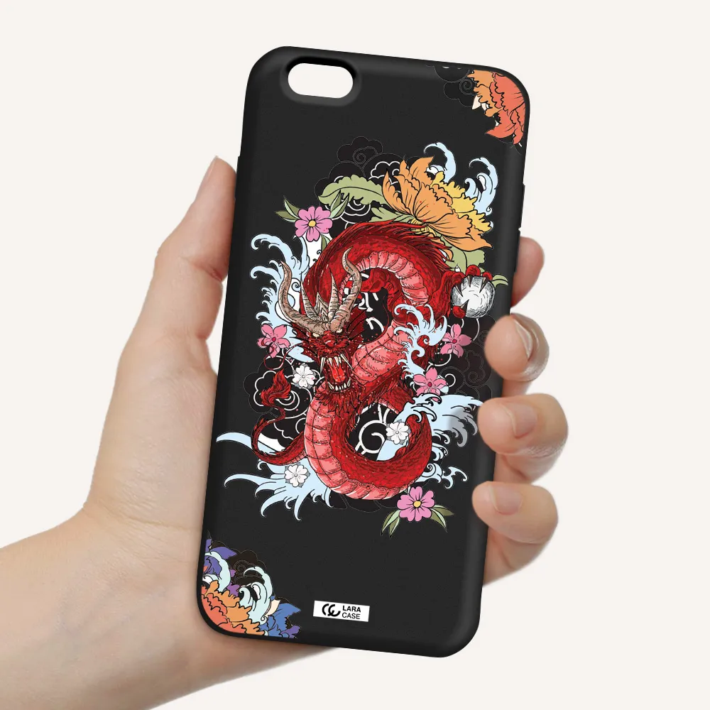 a red dragon with flowers and clouds Apple iPhone 6 plus Silicone black Case