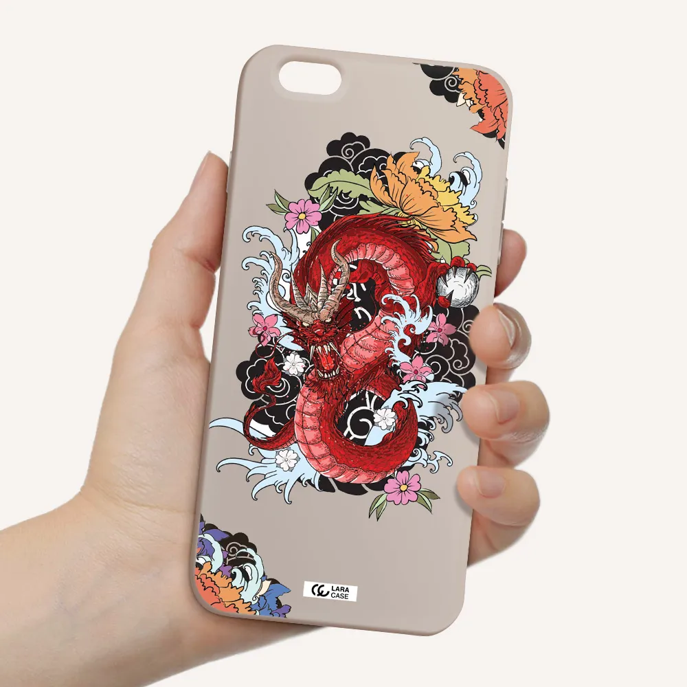 a red dragon with flowers and clouds Apple iPhone 6 plus Silicone Stone Case