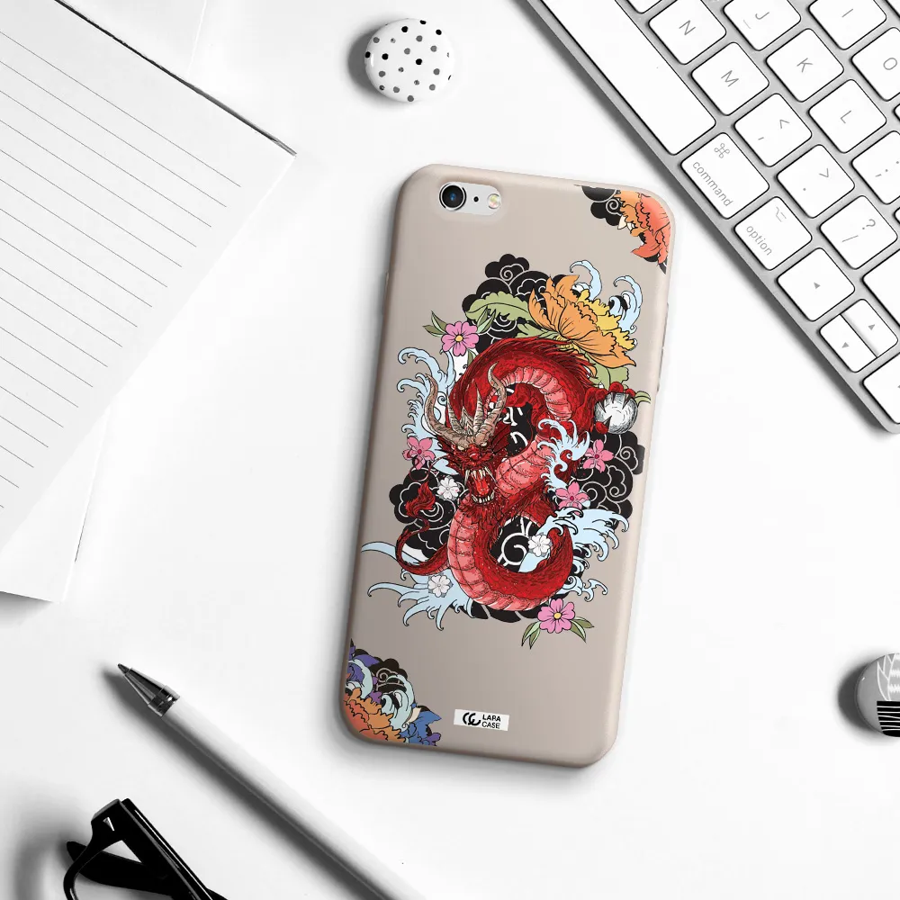 a red dragon with flowers and clouds Apple iPhone 6 plus Silicone Stone Case