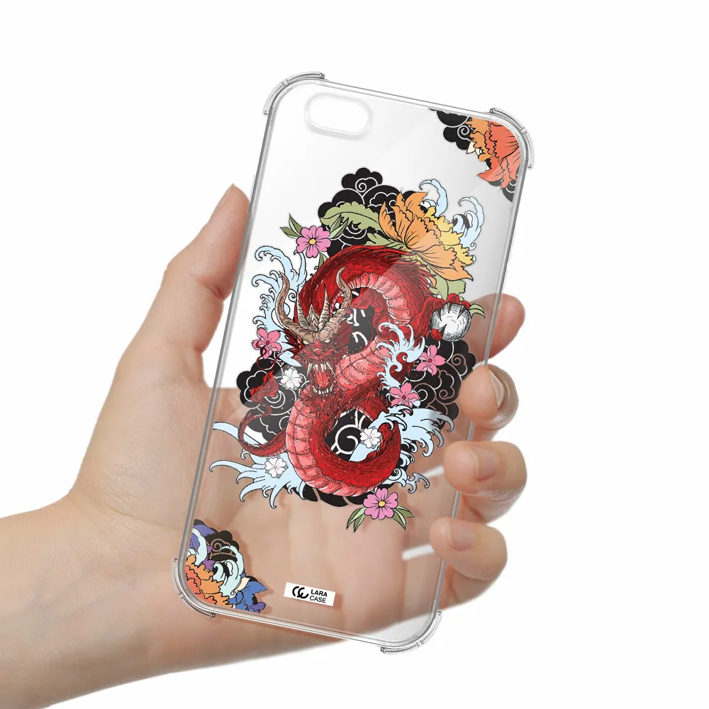 a red dragon with flowers and clouds Apple iPhone 6 s plus Clear PC Case