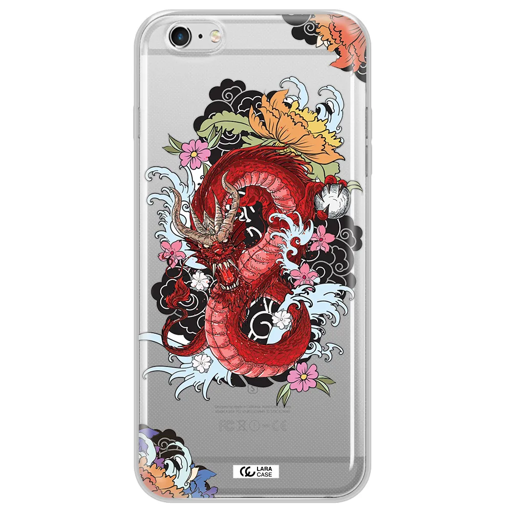 a red dragon with flowers and clouds Apple iPhone 6 s plus Clear TPU Case