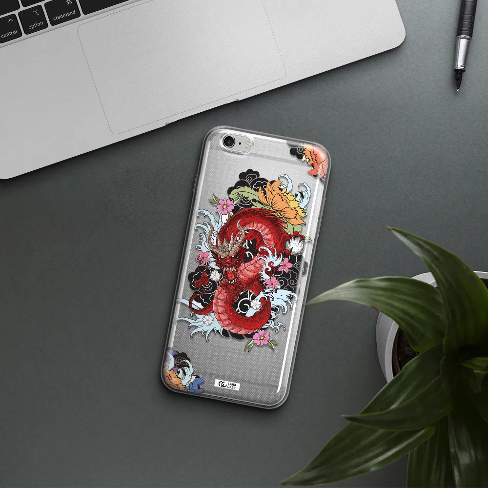 a red dragon with flowers and clouds Apple iPhone 6 s plus Clear TPU Case