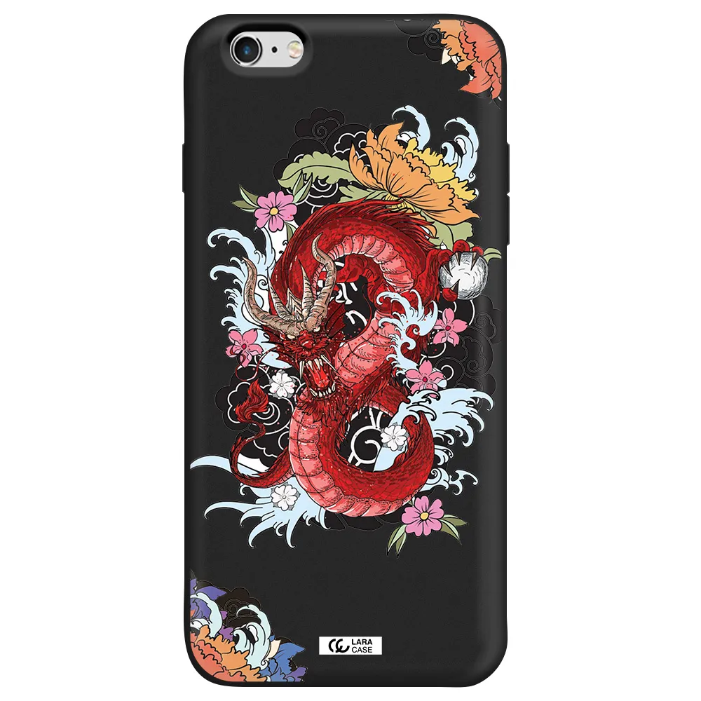 a red dragon with flowers and clouds Apple iPhone 6 s plus Silicone black Case