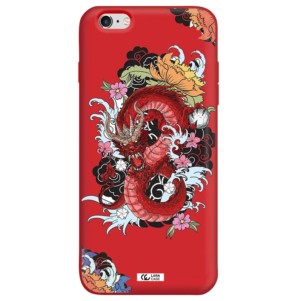 a red dragon with flowers and clouds Apple iPhone 6 s plus Silicone Imperial Red Case