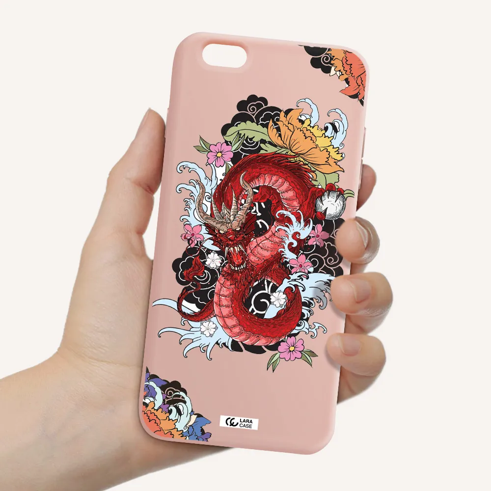 a red dragon with flowers and clouds Apple iPhone 6 s plus Silicone pastel pink Case
