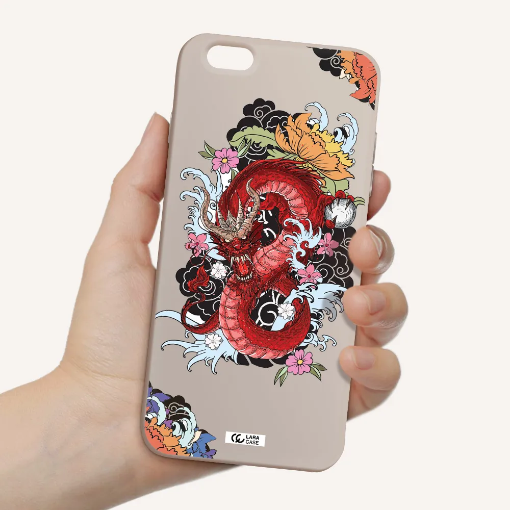 a red dragon with flowers and clouds Apple iPhone 6 s plus Silicone Stone Case