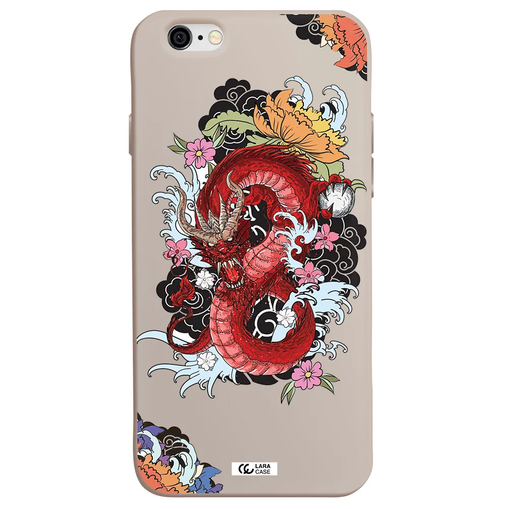 a red dragon with flowers and clouds Apple iPhone 6 Silicone Stone Case