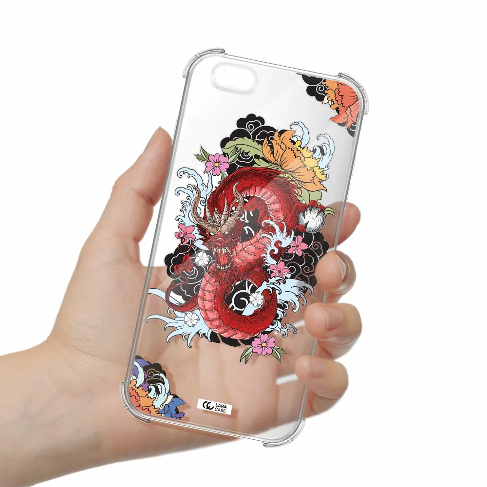 a red dragon with flowers and clouds Apple iPhone 6S Clear PC Case