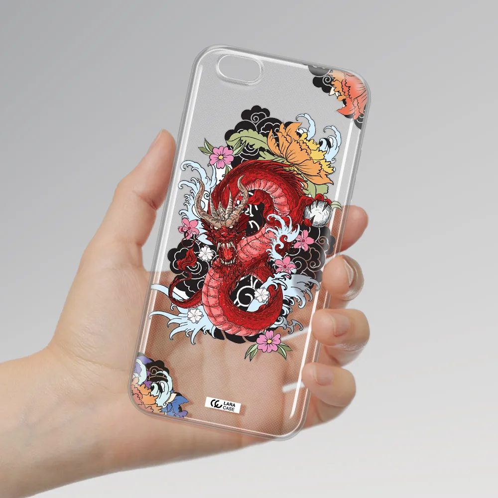 a red dragon with flowers and clouds Apple iPhone 6S Clear TPU Case