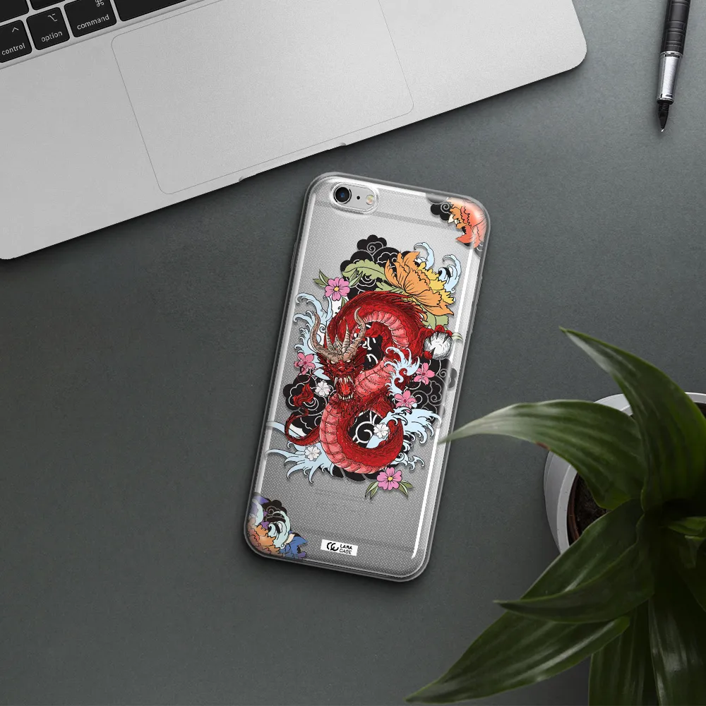 a red dragon with flowers and clouds Apple iPhone 6S Clear TPU Case