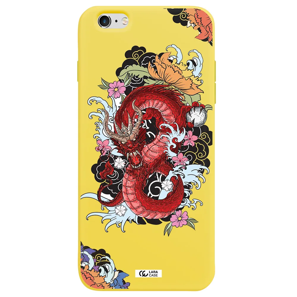 a red dragon with flowers and clouds Apple iPhone 6S Silicone canary yellow Case