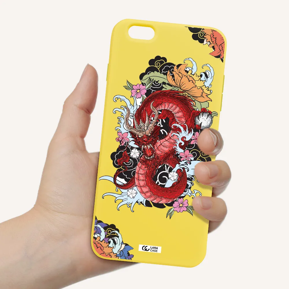 a red dragon with flowers and clouds Apple iPhone 6S Silicone canary yellow Case