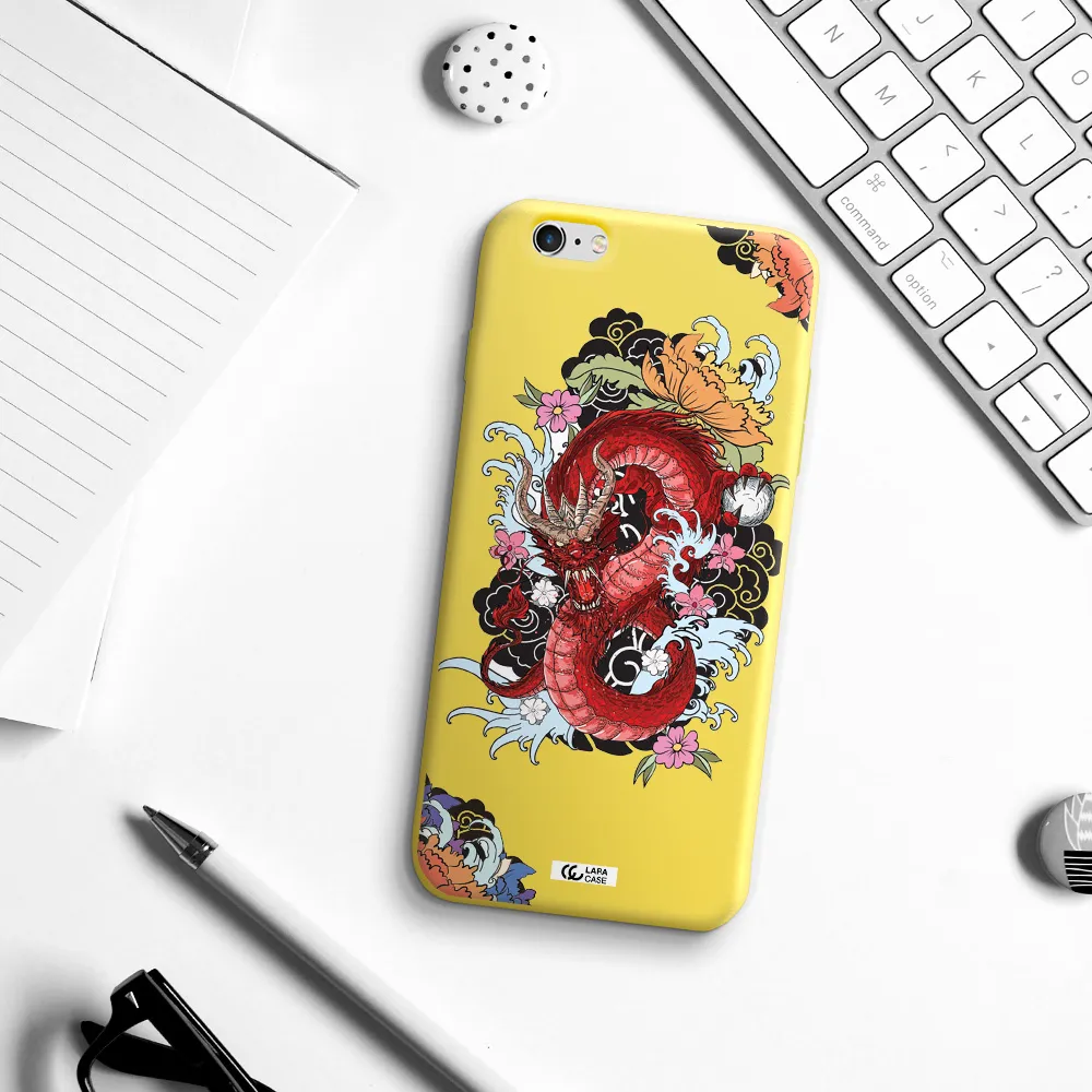 a red dragon with flowers and clouds Apple iPhone 6S Silicone canary yellow Case