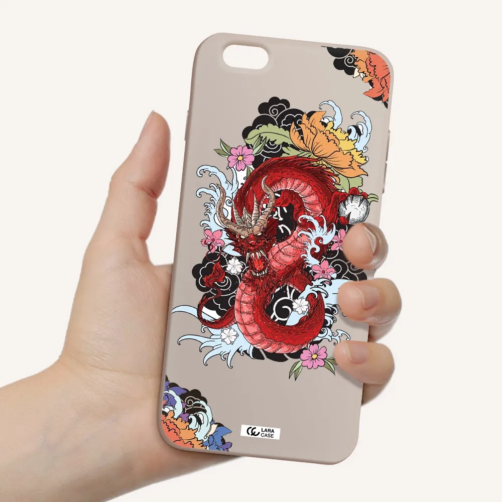 a red dragon with flowers and clouds Apple iPhone 6S Silicone Stone Case