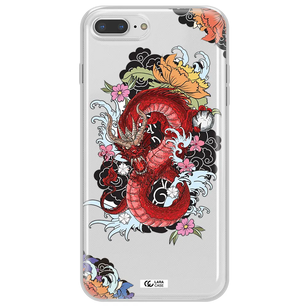 a red dragon with flowers and clouds Apple iPhone 7 plus Clear TPU Case