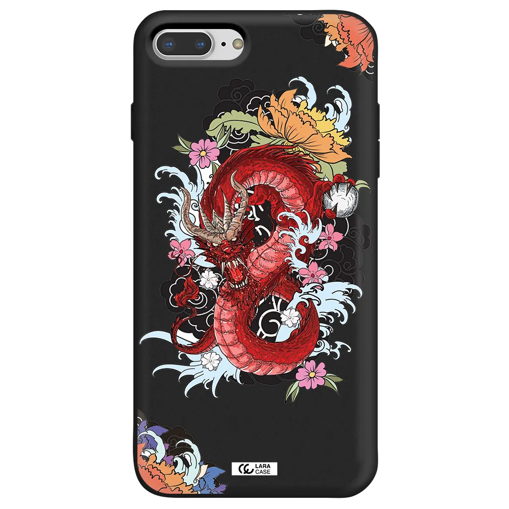 a red dragon with flowers and clouds Apple iPhone 7 plus Silicone black Case