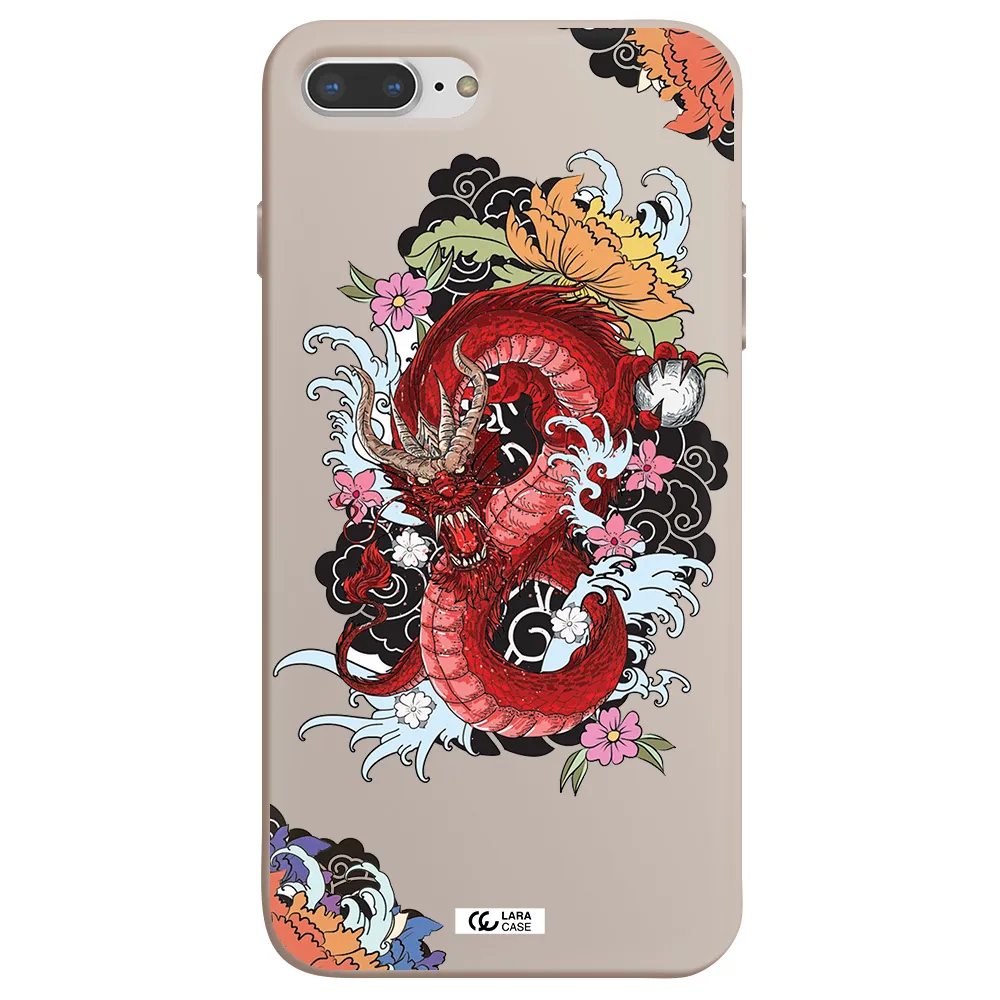 a red dragon with flowers and clouds Apple iPhone 7 plus Silicone Stone Case