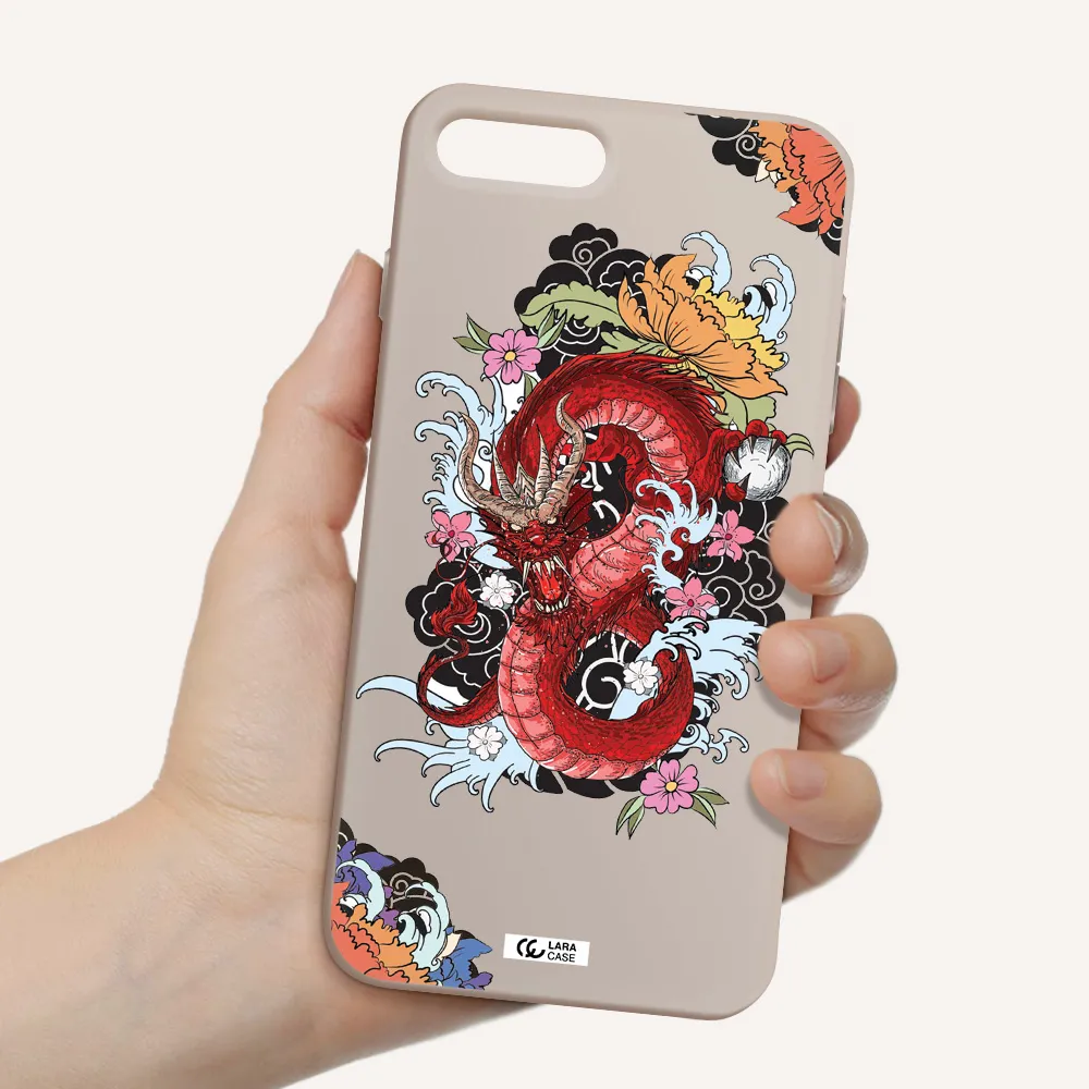 a red dragon with flowers and clouds Apple iPhone 7 plus Silicone Stone Case