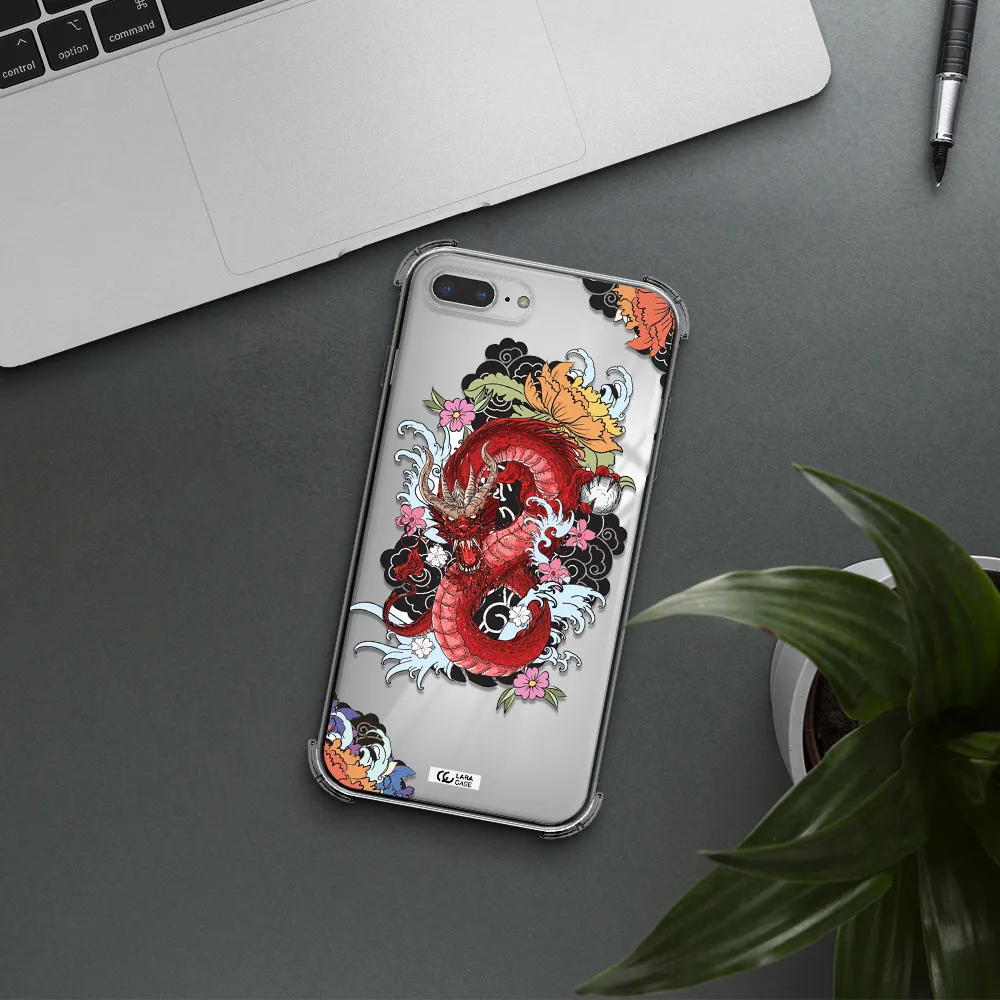 a red dragon with flowers and clouds Apple iPhone 8 plus Clear PC Case