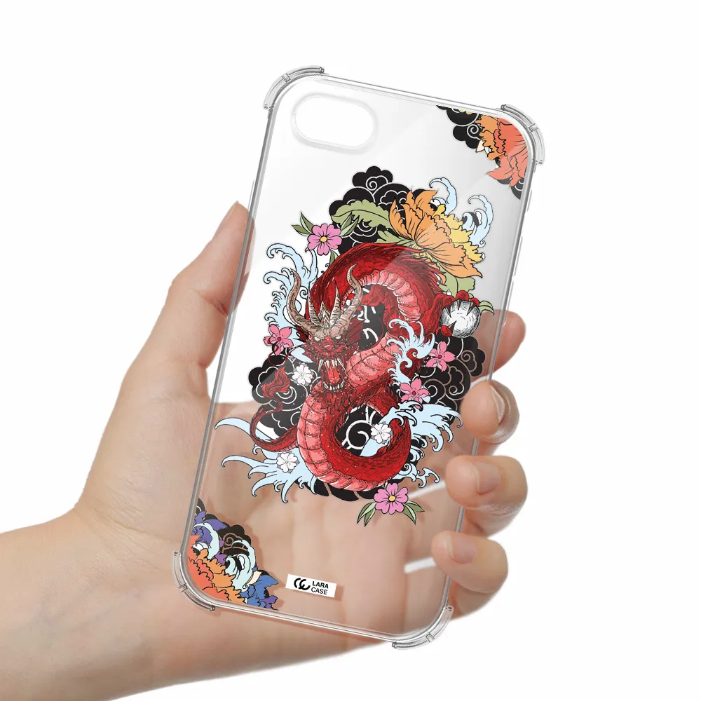 a red dragon with flowers and clouds Apple iPhone se 2020 Clear PC Case