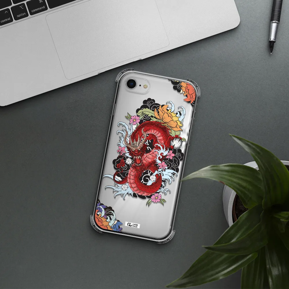 a red dragon with flowers and clouds Apple iPhone se 2020 Clear PC Case