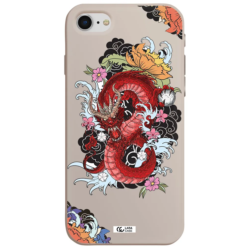 a red dragon with flowers and clouds Apple iPhone se 2020 Silicone Stone Case