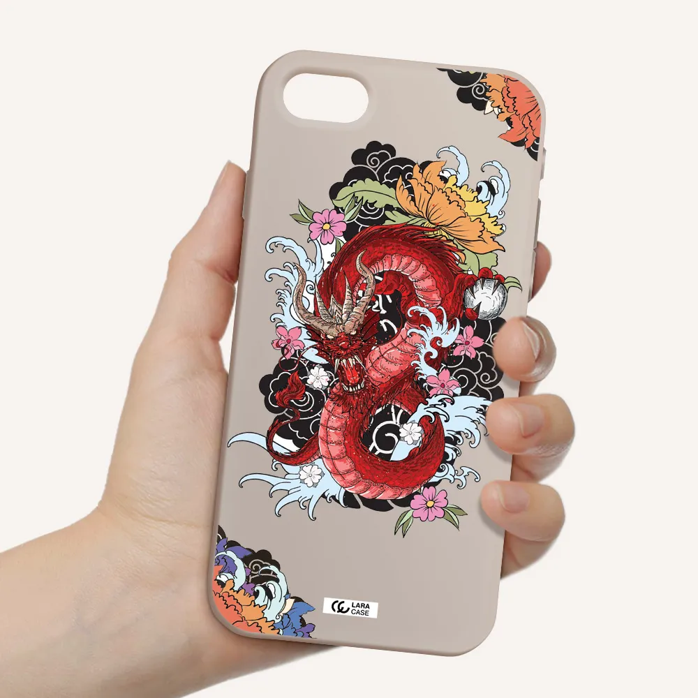 a red dragon with flowers and clouds Apple iPhone se 2020 Silicone Stone Case