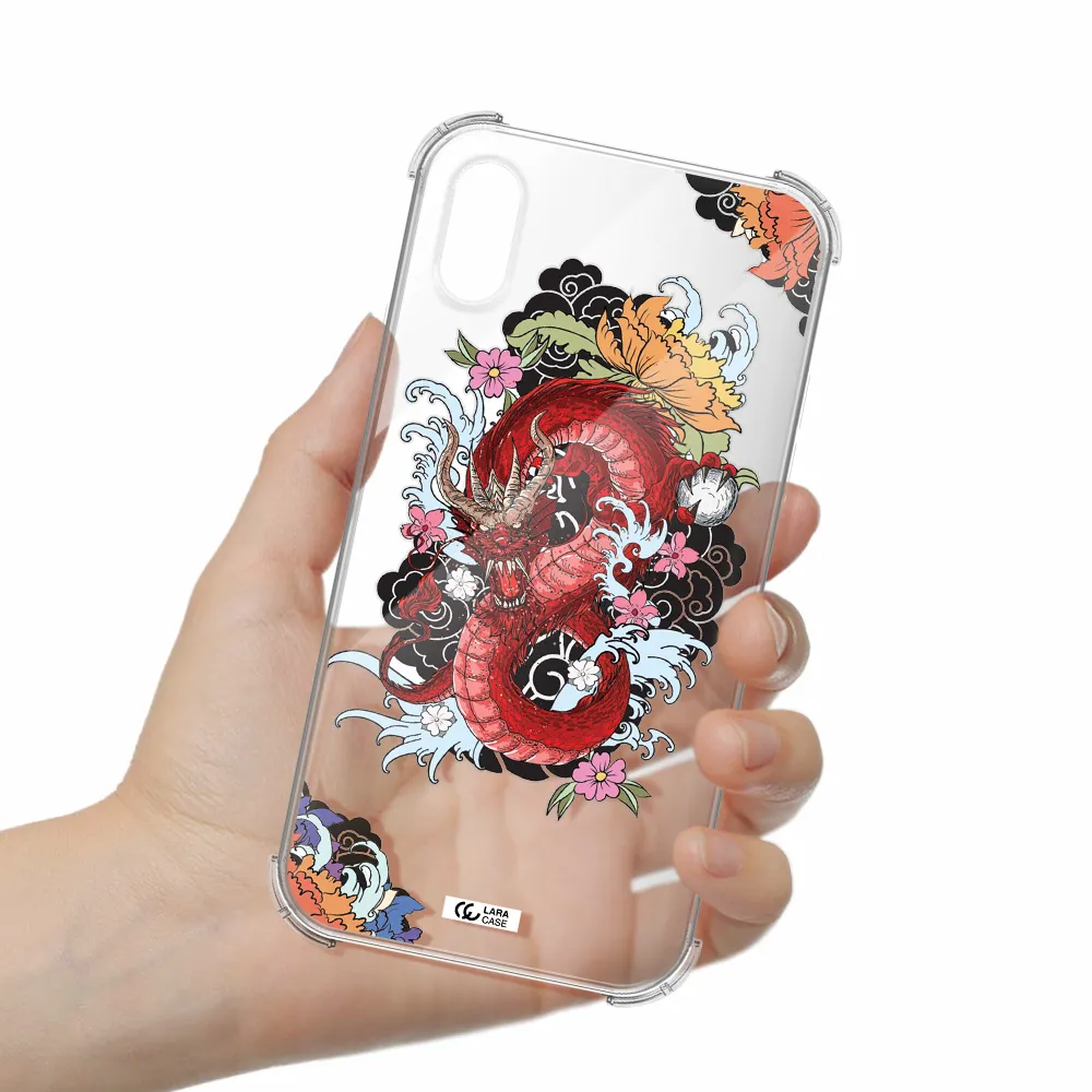 a red dragon with flowers and clouds Apple iPhone X Clear PC Case