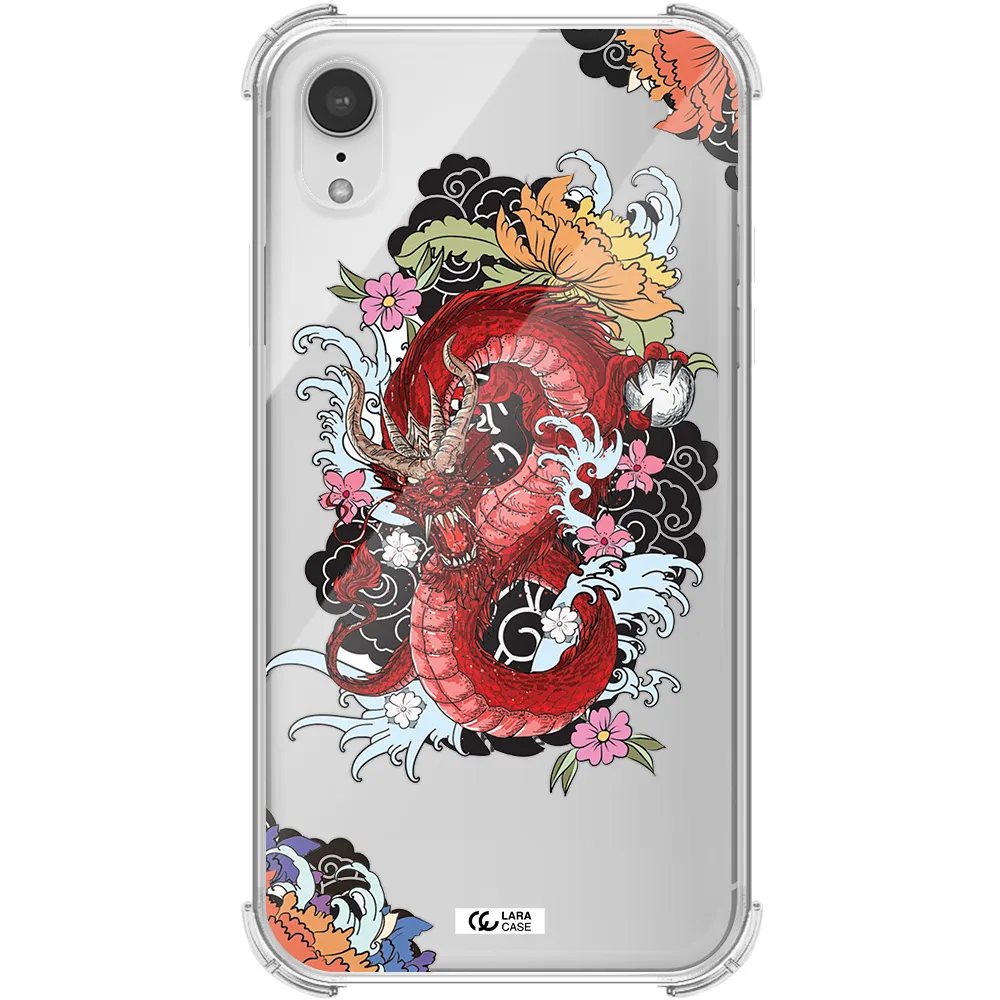 a red dragon with flowers and clouds Apple iPhone XR Clear PC Case