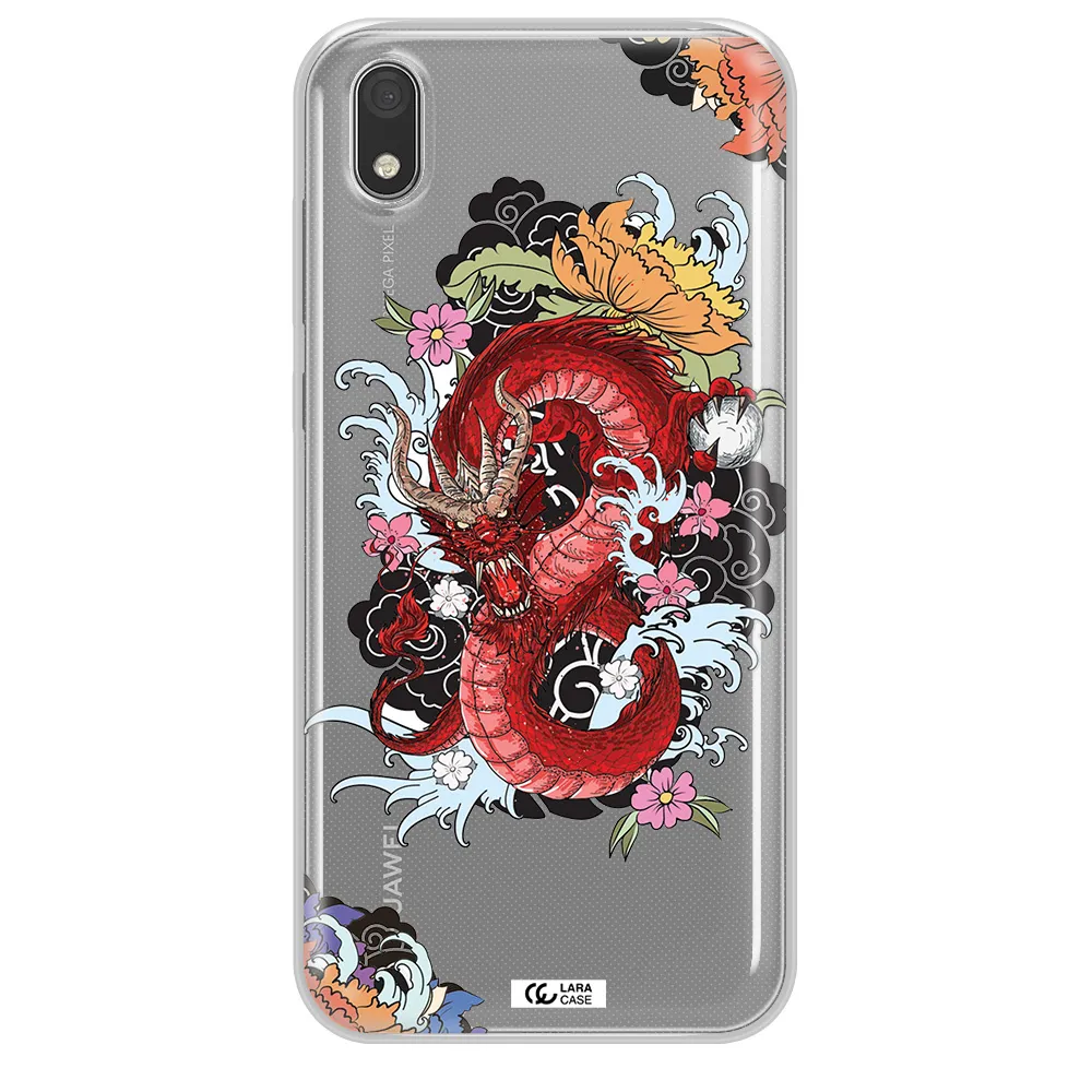 a red dragon with flowers and clouds Huawei Honor 8S Clear TPU Case