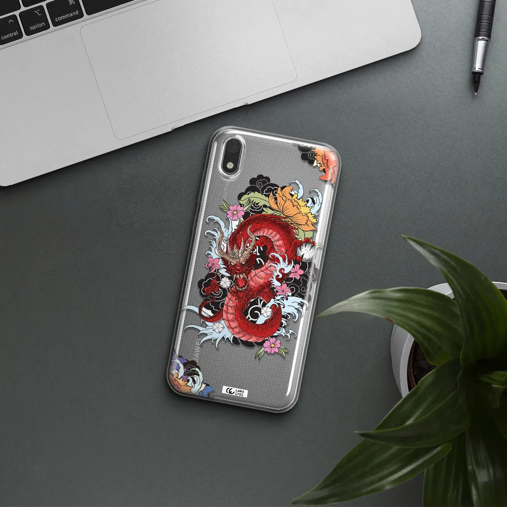 a red dragon with flowers and clouds Huawei Honor 8S Clear TPU Case