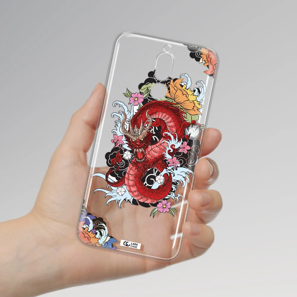 a red dragon with flowers and clouds Huawei Mate 10 Lite Clear TPU Case
