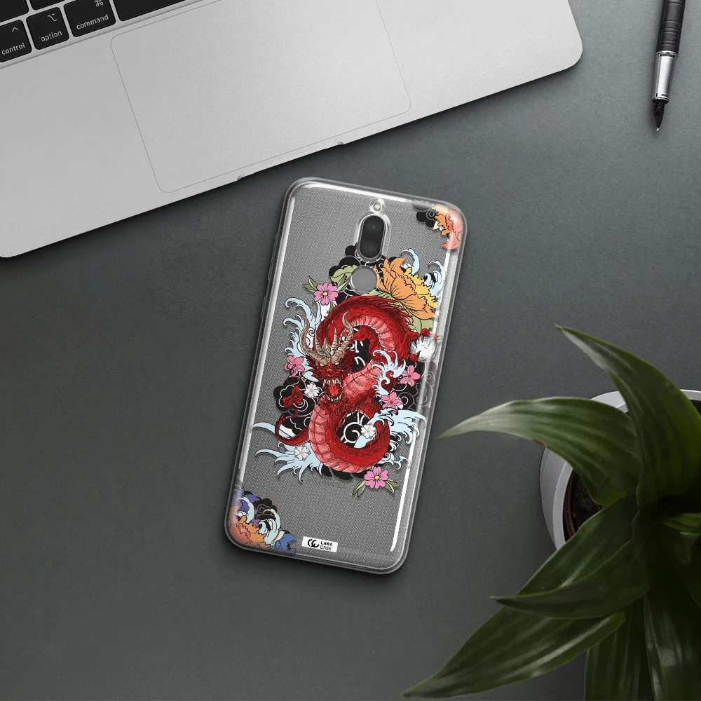 a red dragon with flowers and clouds Huawei Mate 10 Lite Clear TPU Case