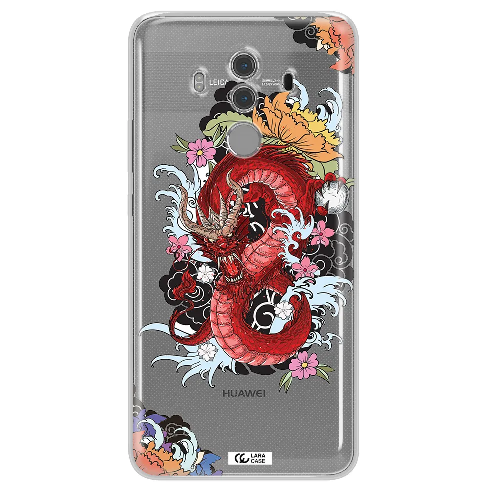 a red dragon with flowers and clouds Huawei Mate 10 Pro Clear TPU Case