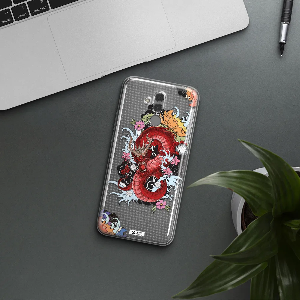 a red dragon with flowers and clouds Huawei Mate 20 Lite Clear TPU Case