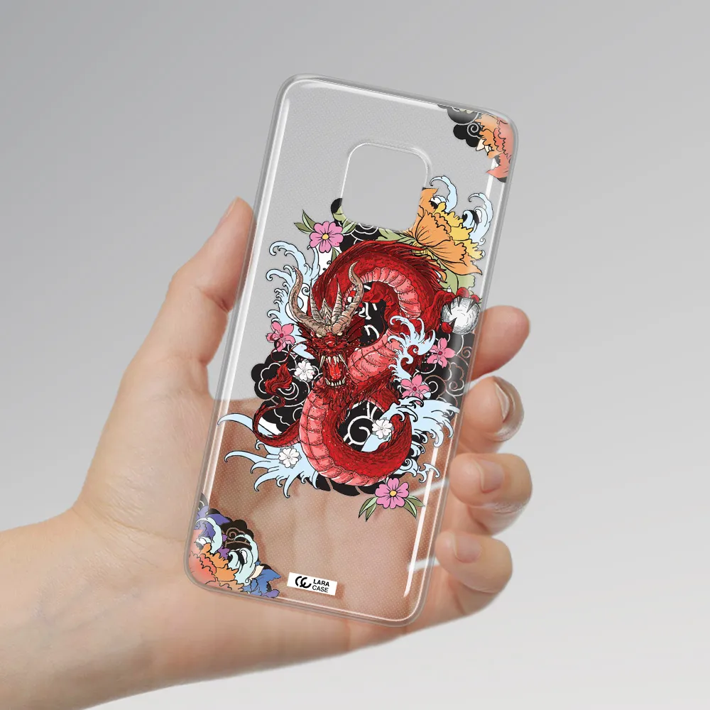 a red dragon with flowers and clouds Huawei Mate 20 Pro Clear TPU Case