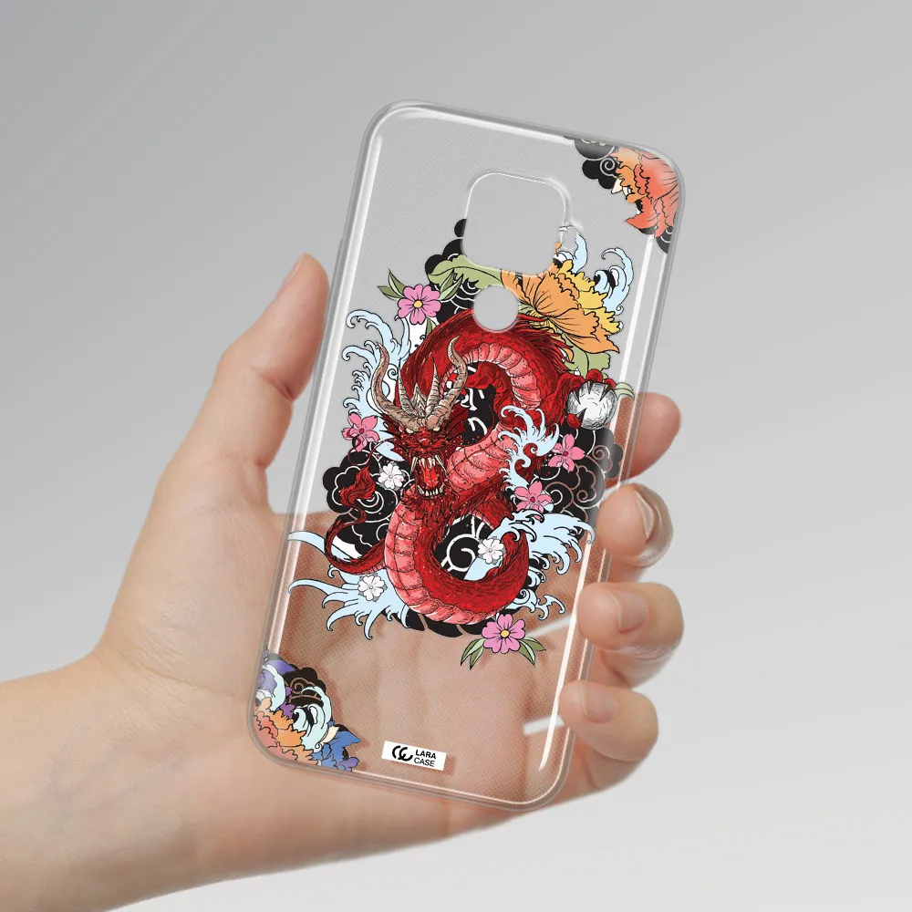 a red dragon with flowers and clouds Huawei Mate 30 Lite Clear TPU Case