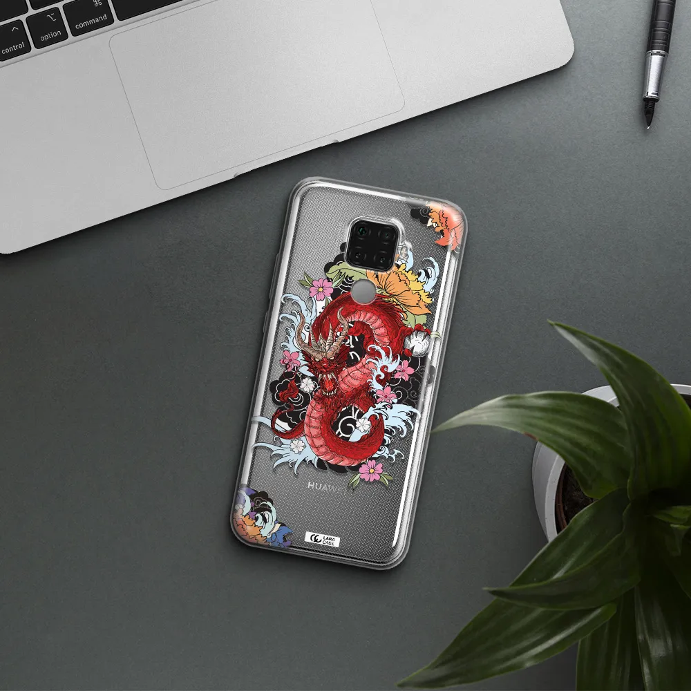 a red dragon with flowers and clouds Huawei Mate 30 Lite Clear TPU Case