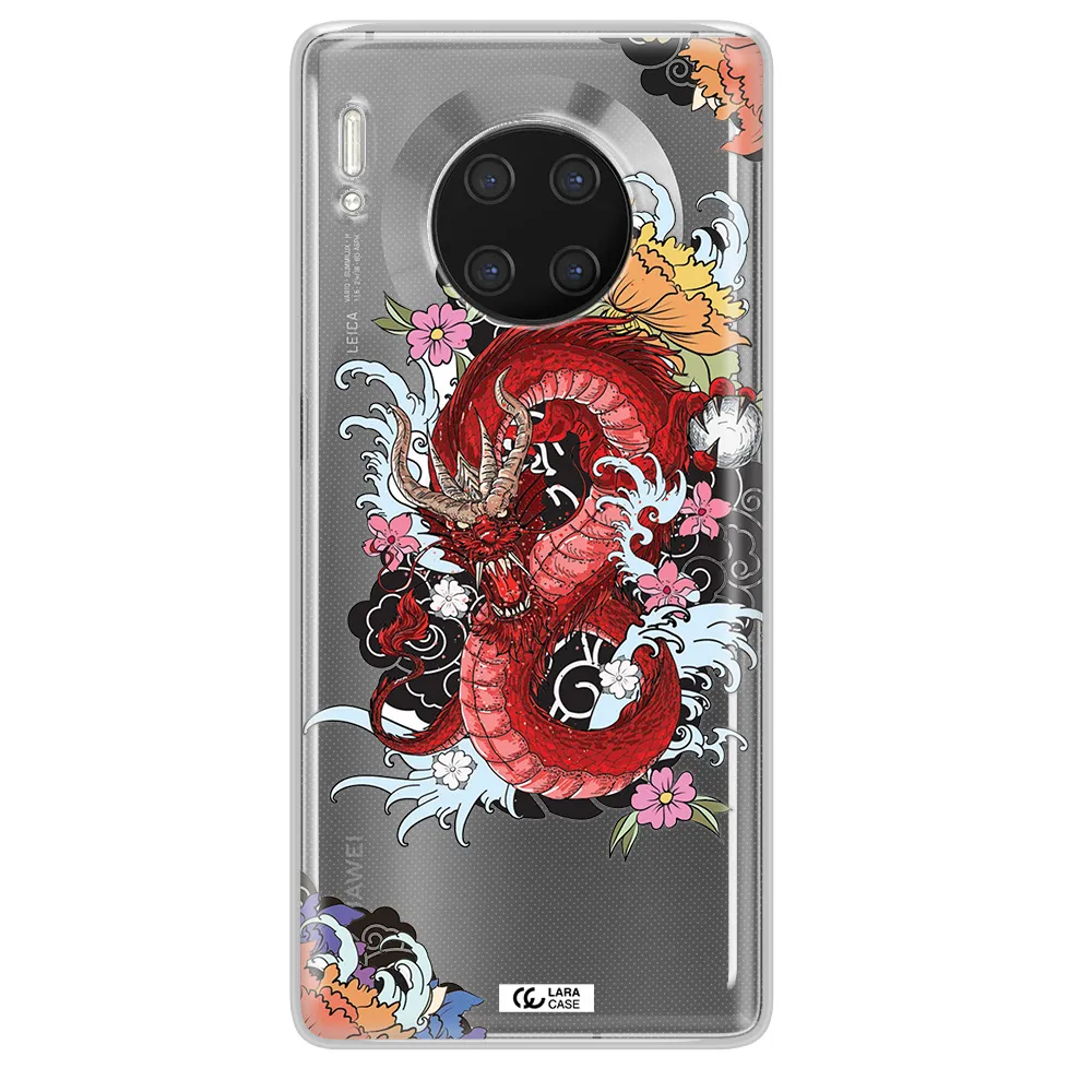a red dragon with flowers and clouds Huawei Mate 30 Pro Clear TPU Case