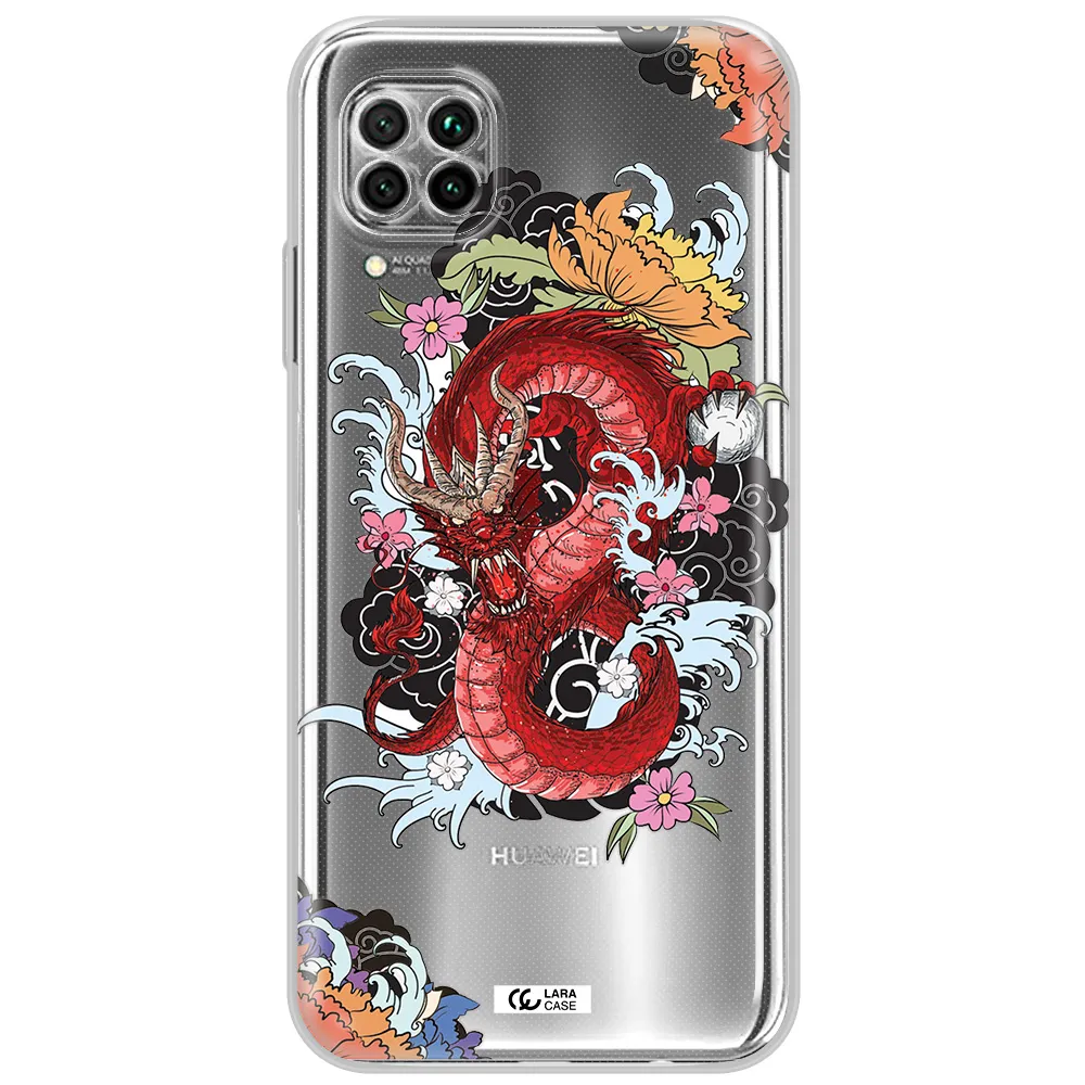 A Red Dragon With Flowers And Clouds Huawei Nova 7I Clear Tpu Case