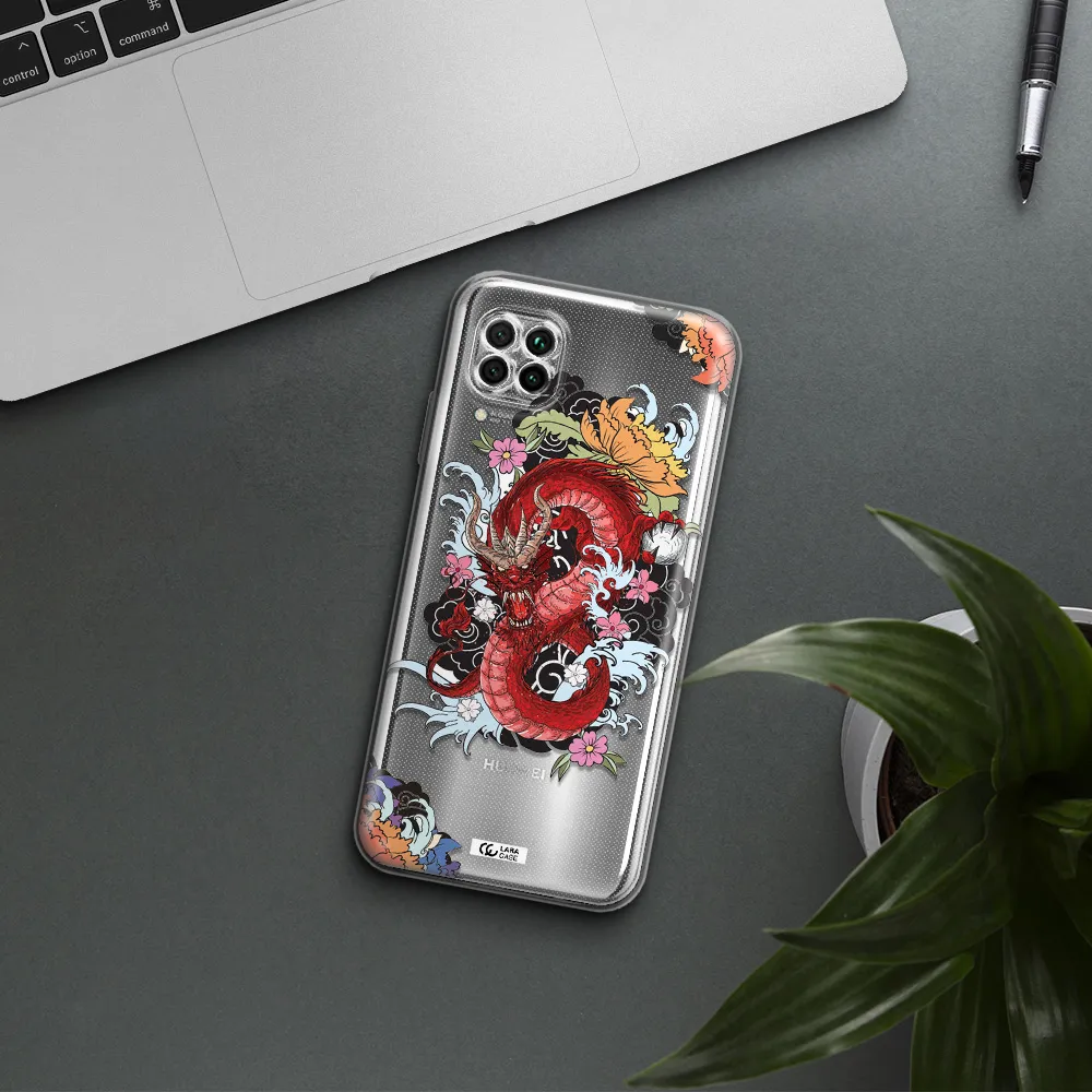 A Red Dragon With Flowers And Clouds Huawei Nova 7I Clear Tpu Case