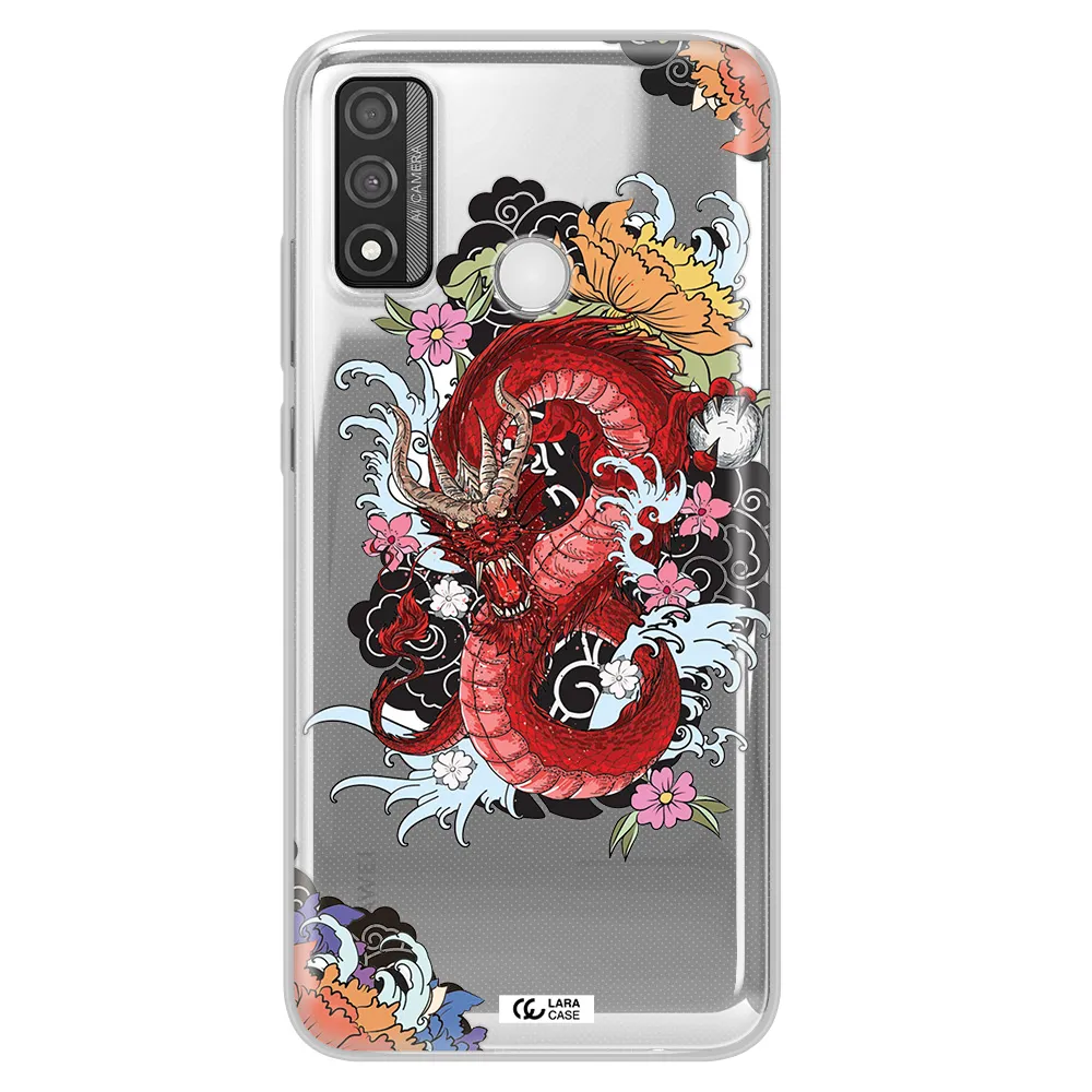 a red dragon with flowers and clouds Huawei P Smart 2020 Clear TPU Case