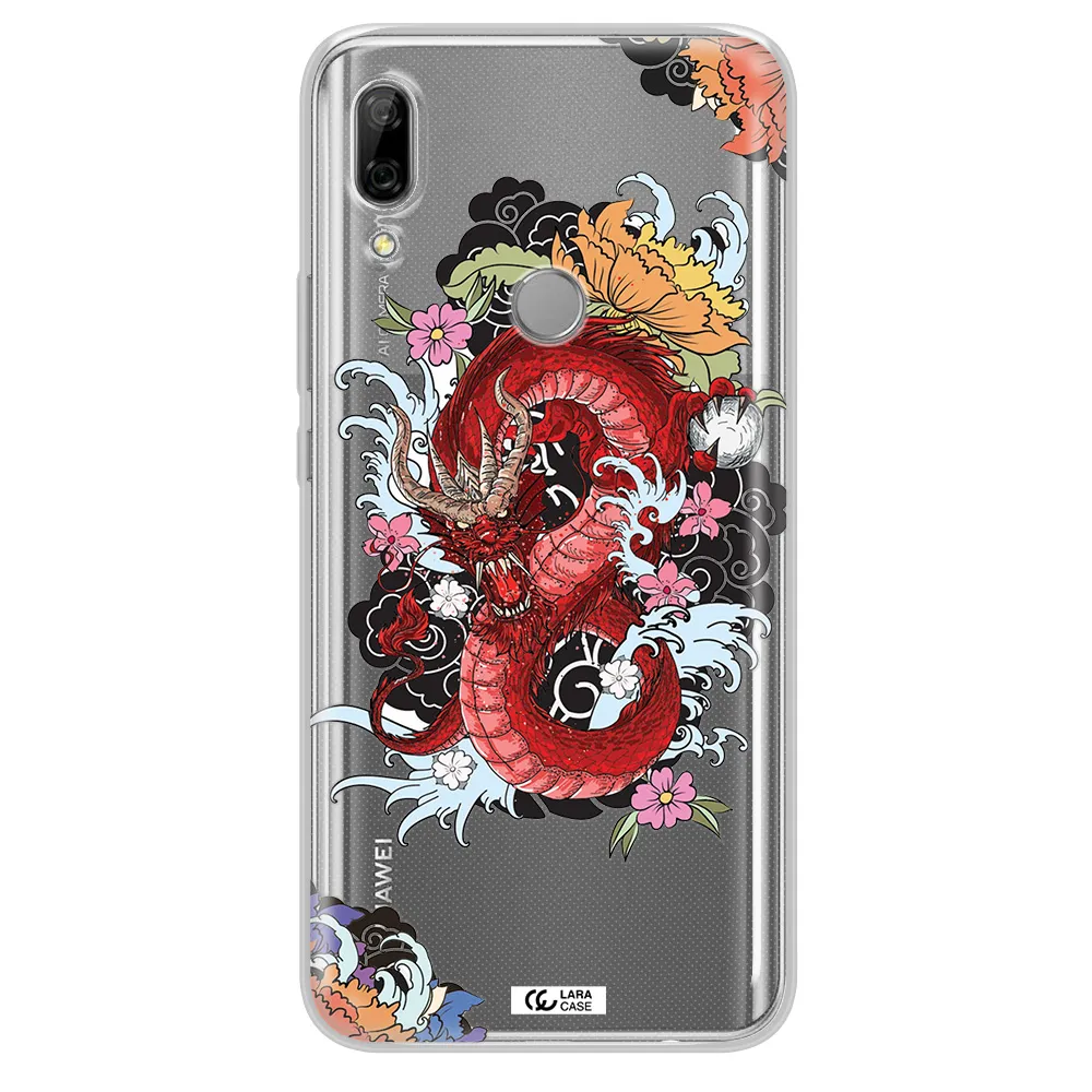a red dragon with flowers and clouds Huawei P Smart Z Clear TPU Case