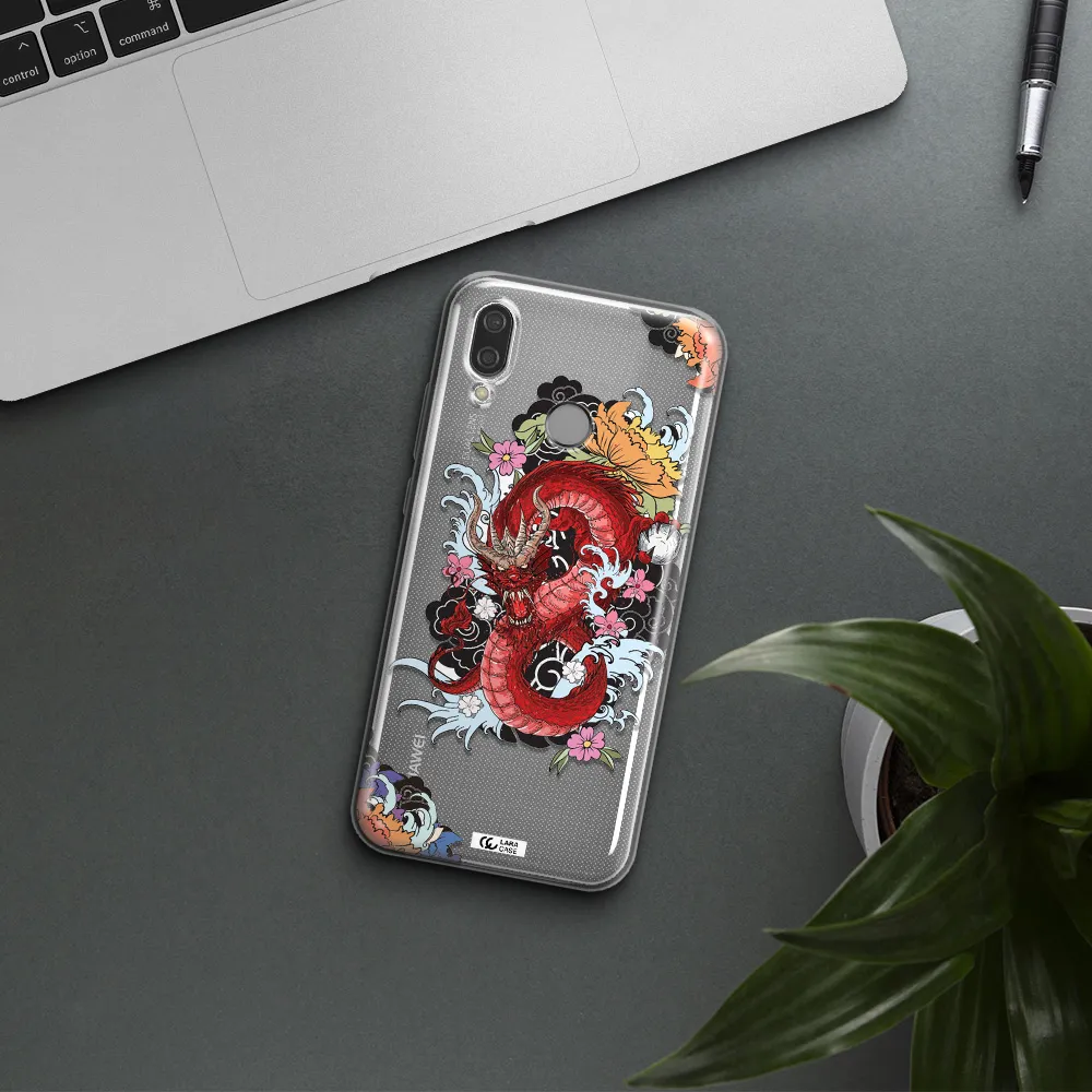 a red dragon with flowers and clouds Huawei P20 Lite Clear TPU Case