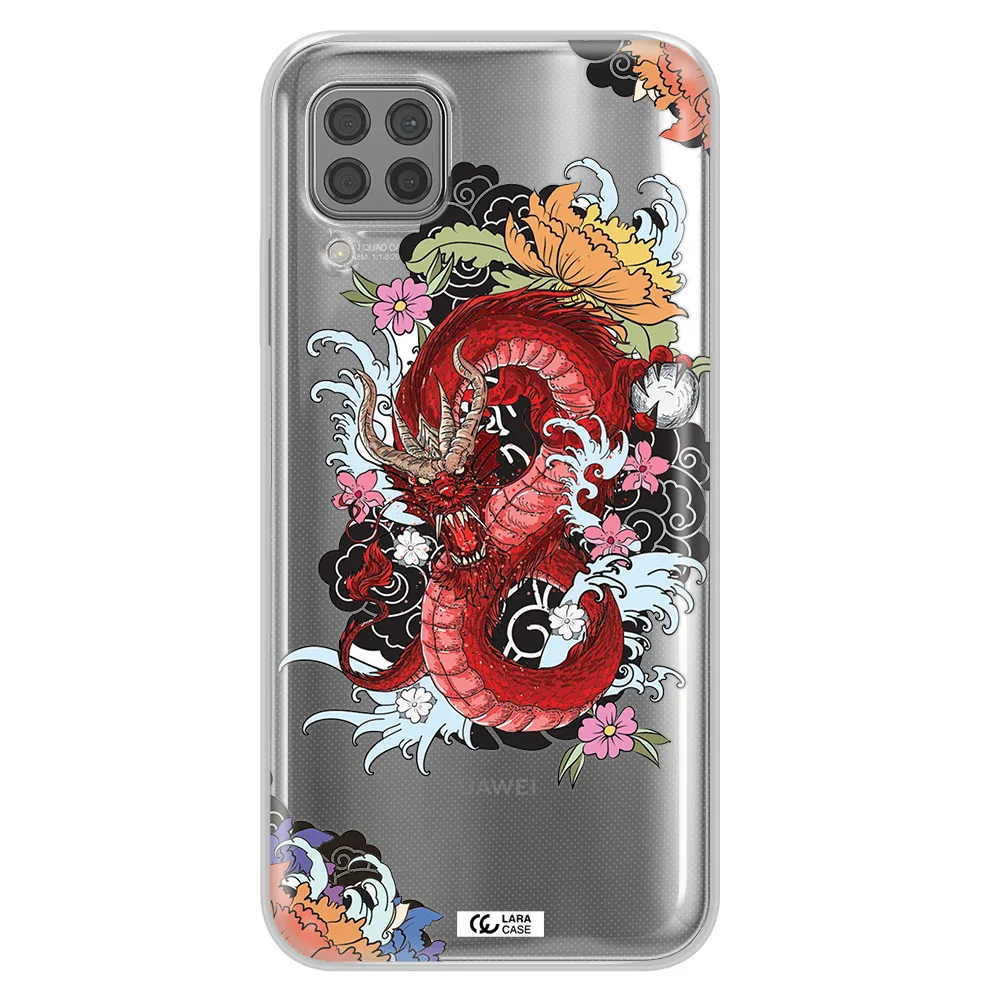 a red dragon with flowers and clouds Huawei P40 Lite Clear TPU Case