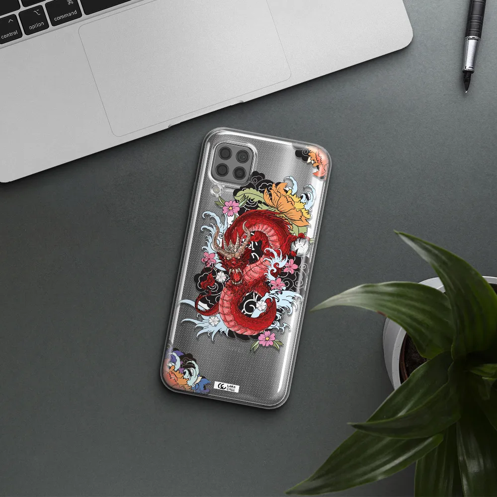 a red dragon with flowers and clouds Huawei P40 Lite Clear TPU Case