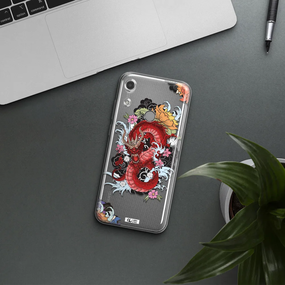 a red dragon with flowers and clouds Huawei Y6S Clear TPU Case