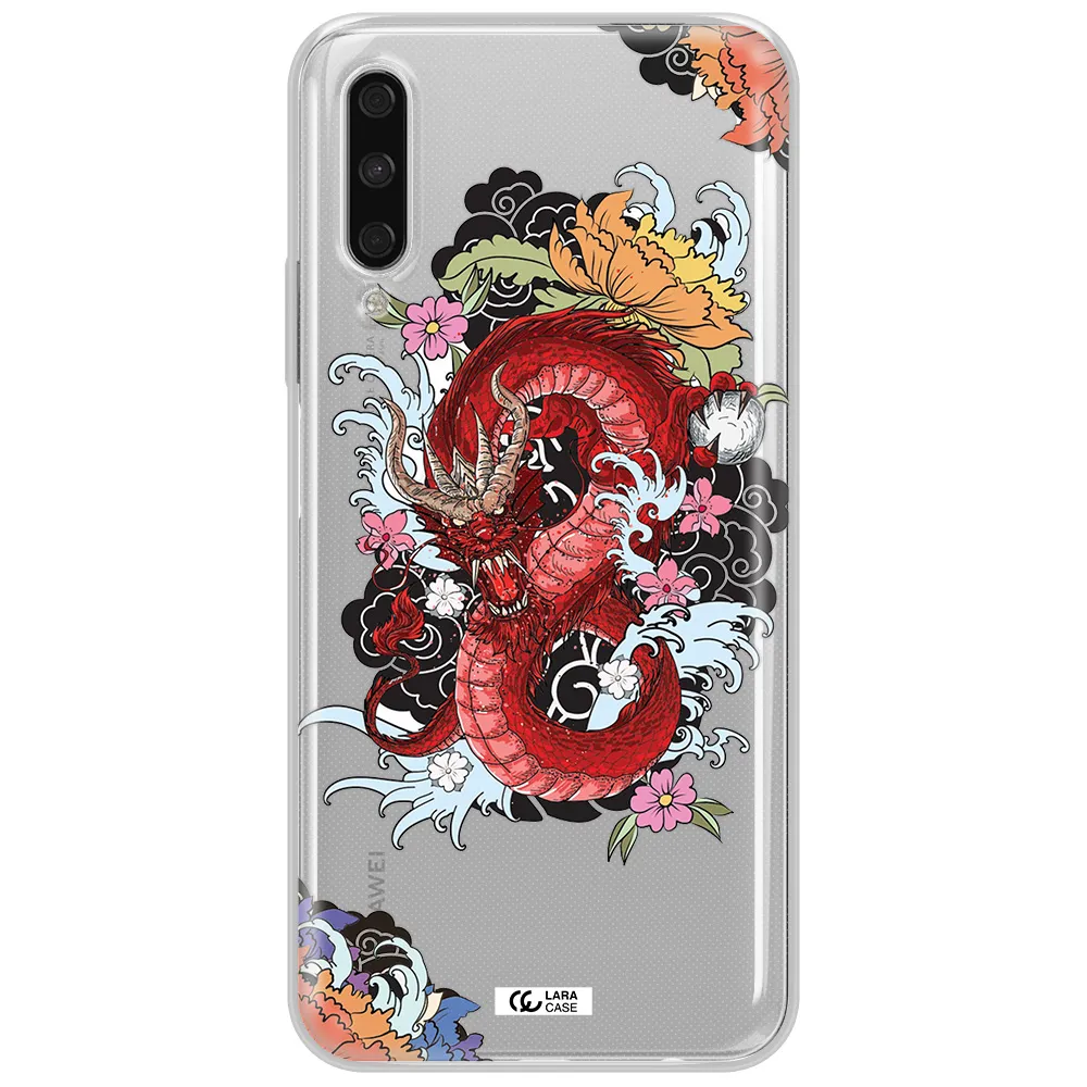 A Red Dragon With Flowers And Clouds Huawei Y9S Clear Tpu Case