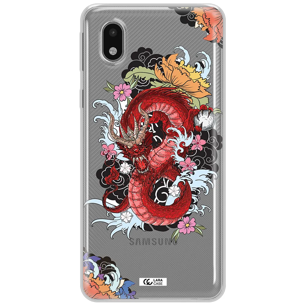 A Red Dragon With Flowers And Clouds Samsung A01 Core Clear Tpu Case