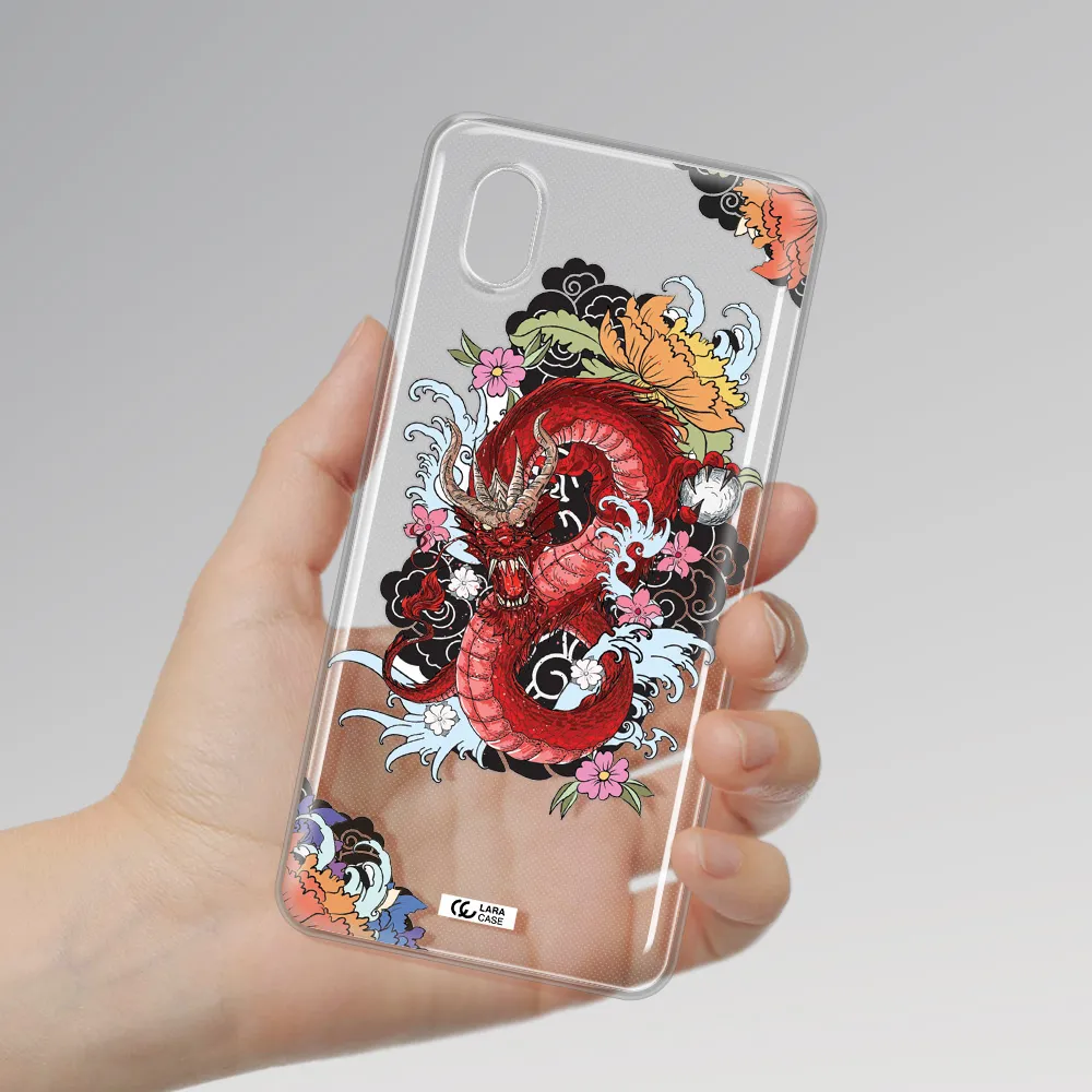 A Red Dragon With Flowers And Clouds Samsung A01 Core Clear Tpu Case